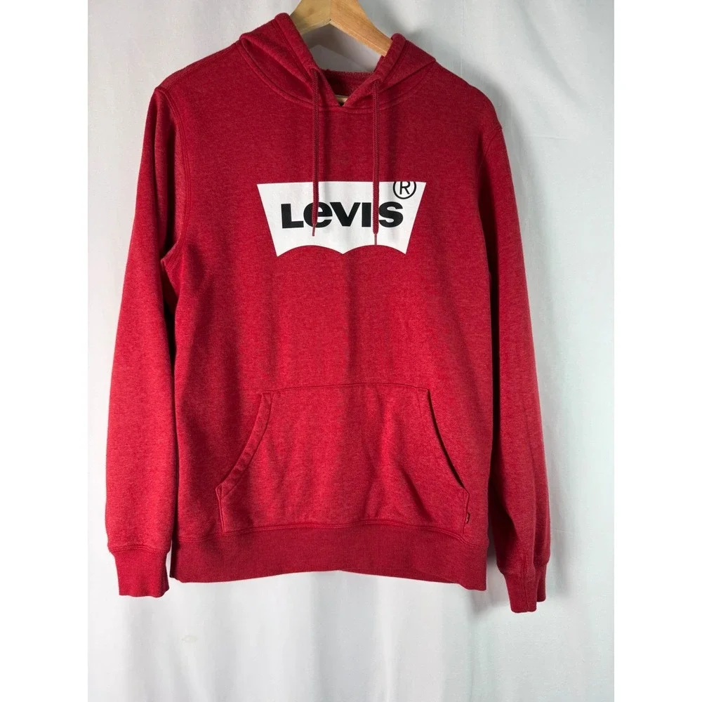 Levi's‎ Mens Red Hoodie Sweatshirt Pullover Graphic Logo Casual Activewear Small